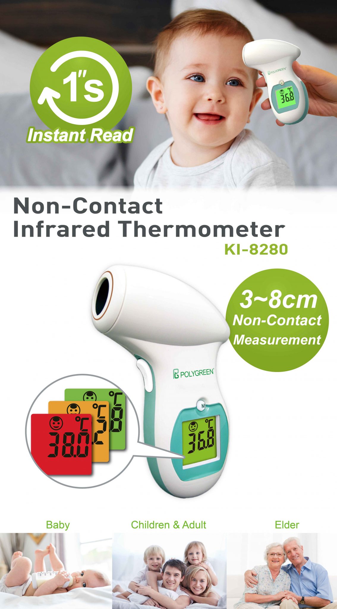 KI8280 NonContact Infrared Thermometer POLYGREEN