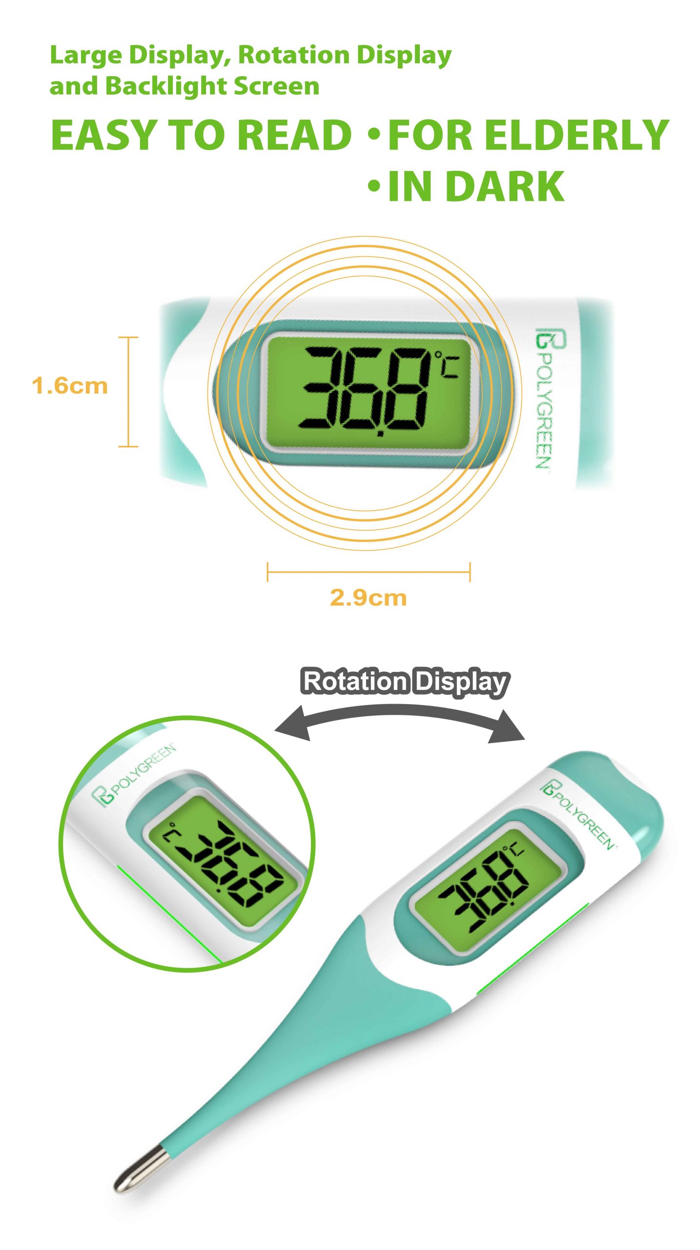 KD2070 Flexible Tip Digital Clinical Thermometer POLYGREEN